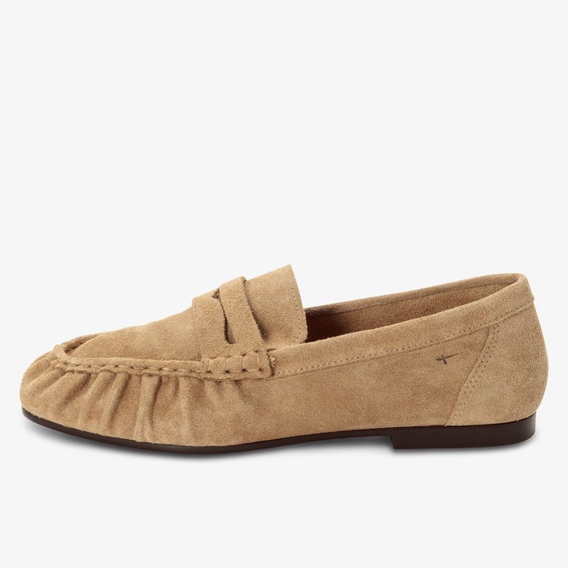 Bequemer Veloursleder-Slipper mit weicher Polsterung und rutschfester Sohle, seitliche Ansicht
