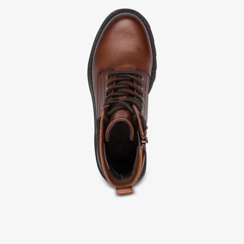 Brauner Lederstiefel mit robuster Schnürung, komfortables Design und langlebigem Material
