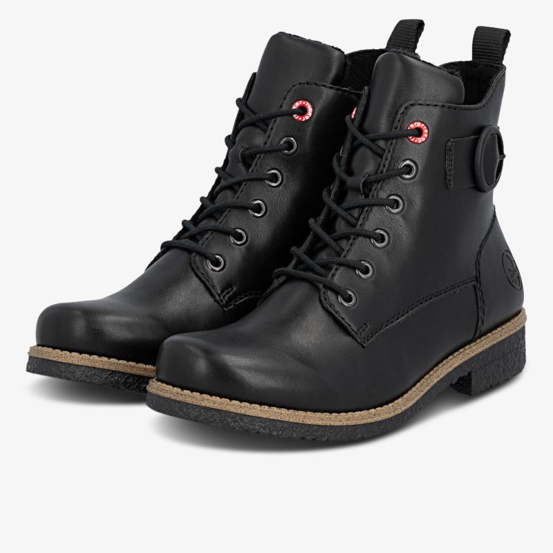 Schwarze wasserabweisende Boots mit Schnürverschluss und robuster Gummisohle für hohen Tragekomfort
