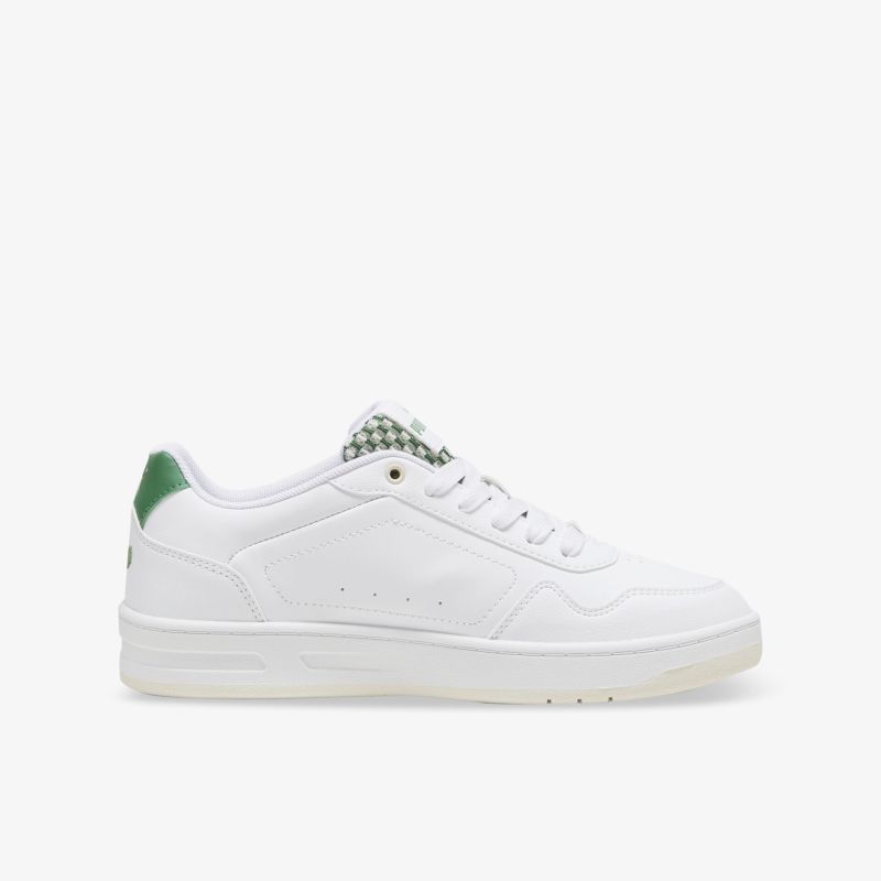 Weißer Sneaker mit seitlicher Ansicht, leicht und bequem, sportliches Design, atmungsaktives Material, strapazierfähig