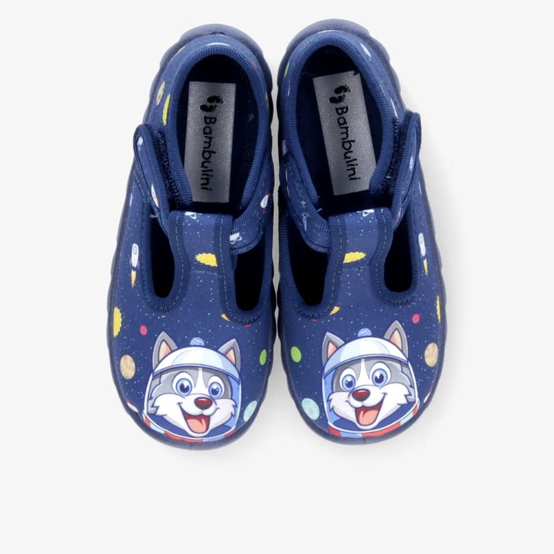 Bequeme blaue Kinder Hausschuhe mit niedlichem Hundemotiv, rutschfester Sohle und flexiblem Design