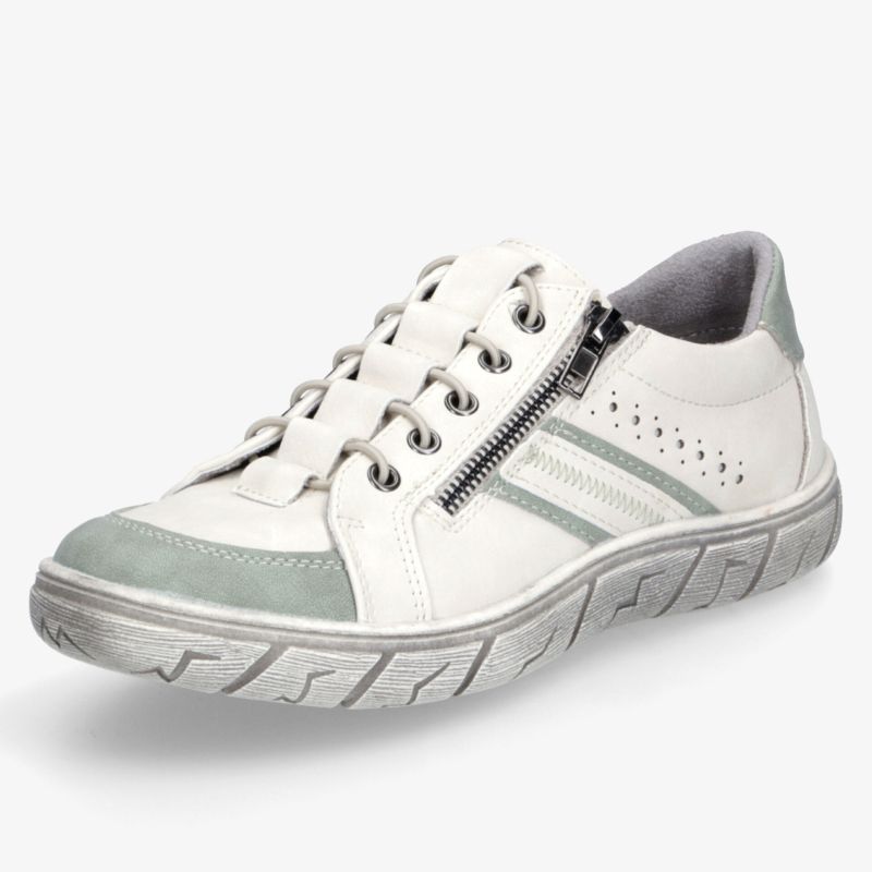 Moderner weißer Sneaker mit praktischem Reißverschluss und flexibler, profilierter Sohle für optimalen Komfort