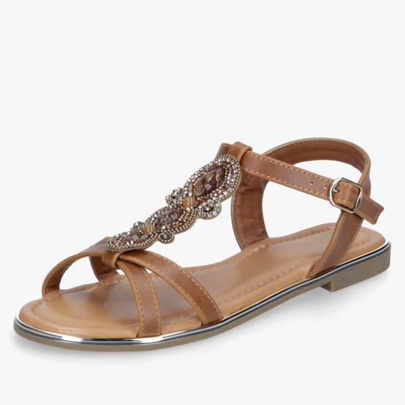 Elegante braune Sandale mit funkelnder Strass-Verzierung und verstellbarem Riemen für perfekten Sitz