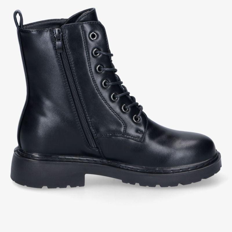 Eleganter schwarzer Lederstiefel mit Reißverschluss und Schnürung für bequemen Tragekomfort und rutschfeste Sohle.