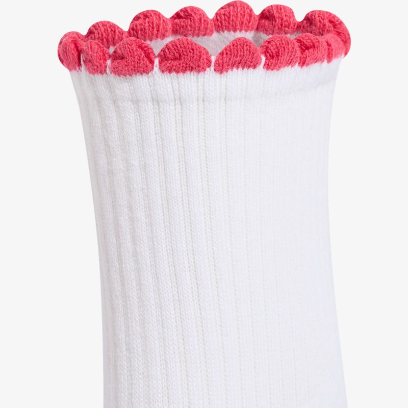 Weiße Socke mit gerippter Struktur und pinker Zierkante, hochwertig und modisch
