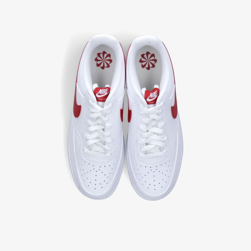 Weiße Sneaker mit roten Details, atmungsaktiv und komfortabel, sportliches klassisches Design, Draufsicht