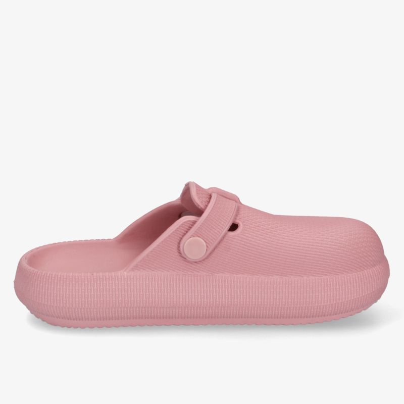 Bequemer, moderner Clog in Rosa mit verstellbarem Riemen und rutschfester Sohle.