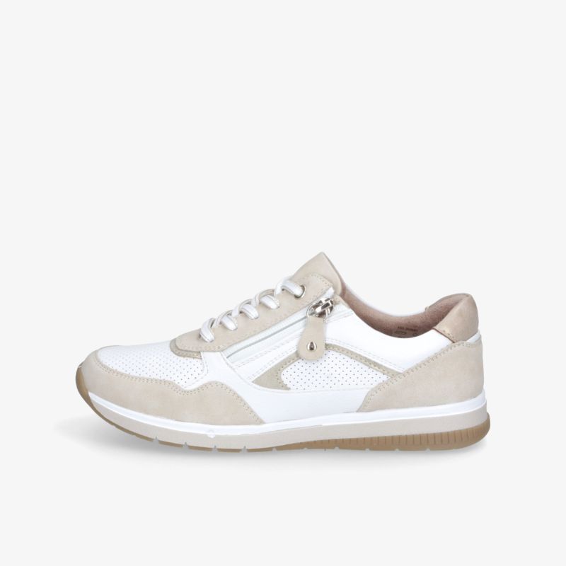 Leichter und bequemer Sportschuh in Beige und Weiß mit atmungsaktivem Material und praktischem Reißverschluss seitlich