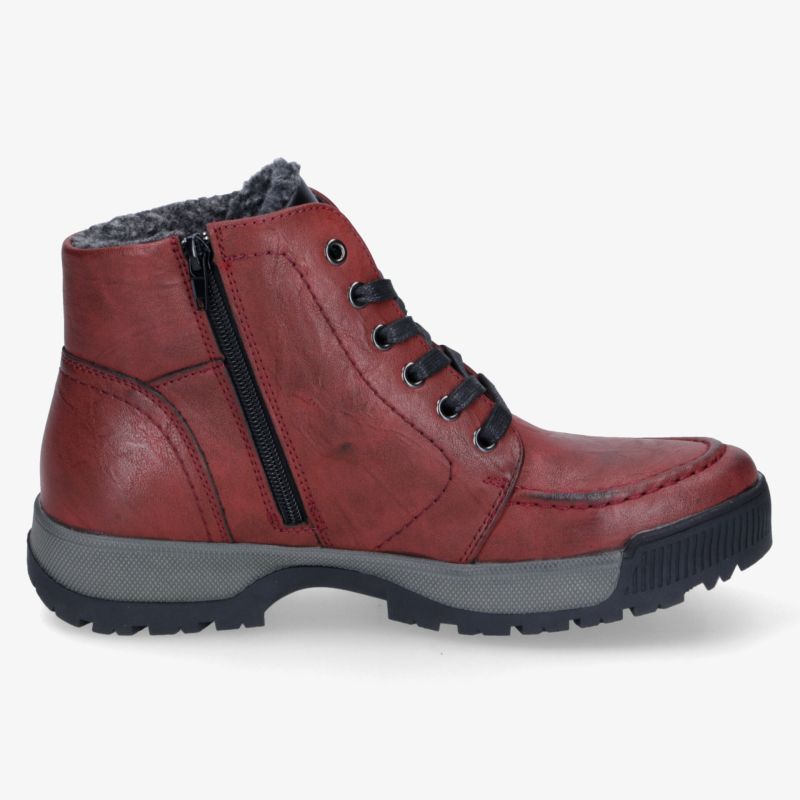 Rote Outdoor-Stiefel mit Reißverschluss und Schnürung, wasserabweisend und mit rutschfester Sohle