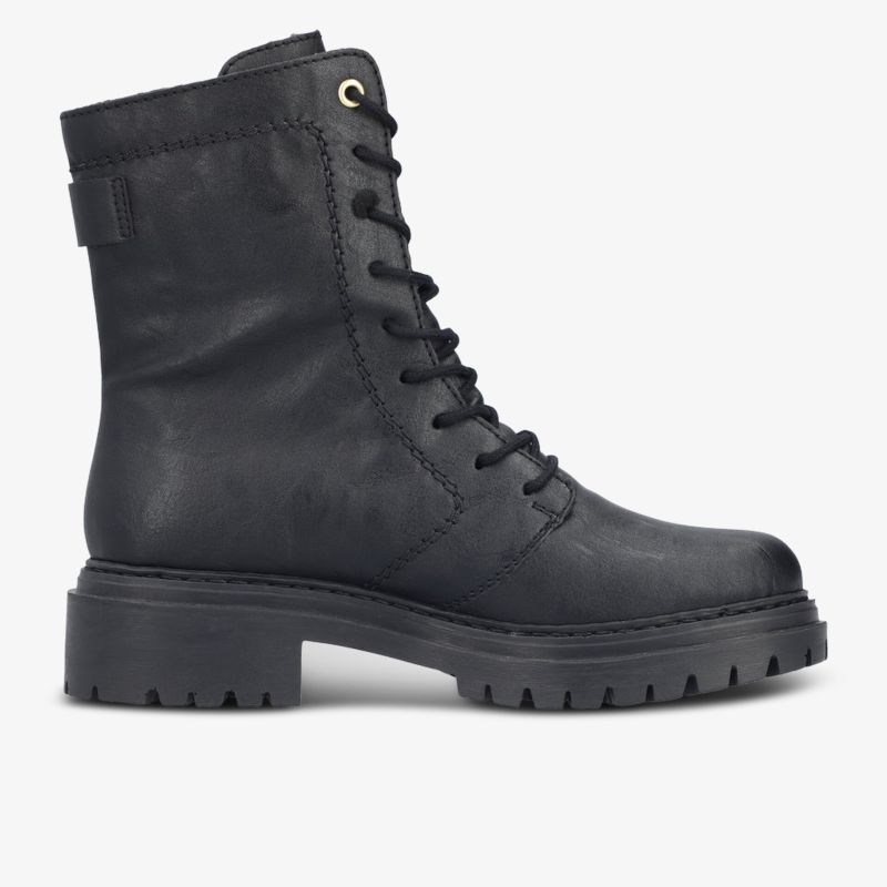 Robuster schwarzer Schnürstiefel aus hochwertigem Leder mit profilierter Sohle und komfortablem Design