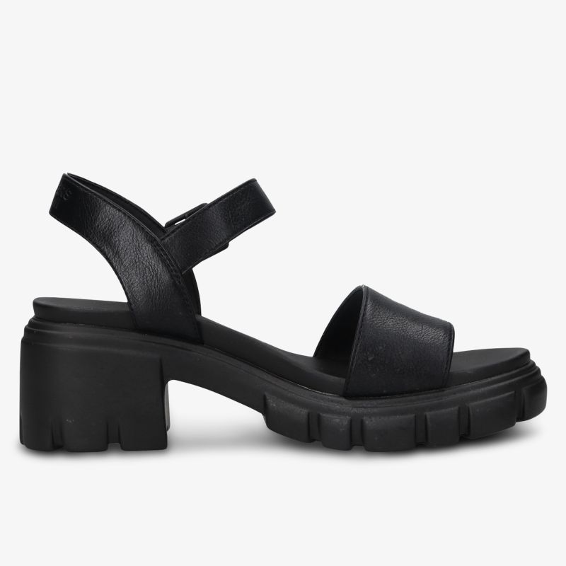 Schwarze Sandale mit klobigem Blockabsatz und verstellbarem Riemen für stabilen und komfortablen Halt