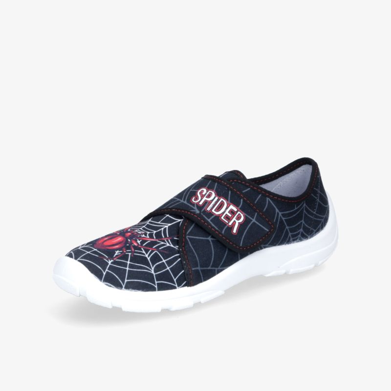 Leichter flexibler Schuh mit Spider-Motiv und Klettverschluss, atmungsaktiv und rutschfeste weiße Sohle
