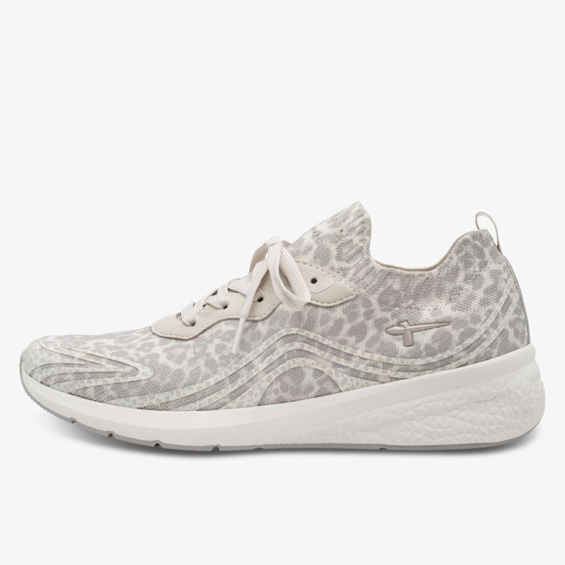 Seitliche Ansicht eines leichten Sneakers mit modischem Muster und bequemer Passform