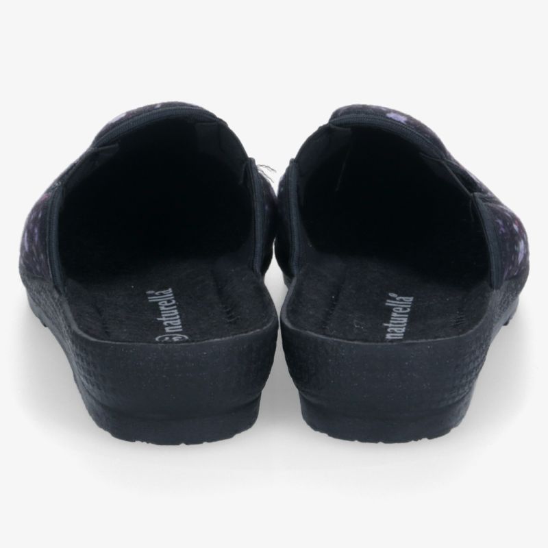 Schwarze Schuhe Rückansicht mit gepolsterter Innensohle und rutschfester, robuster Sohle, bequem und modisch