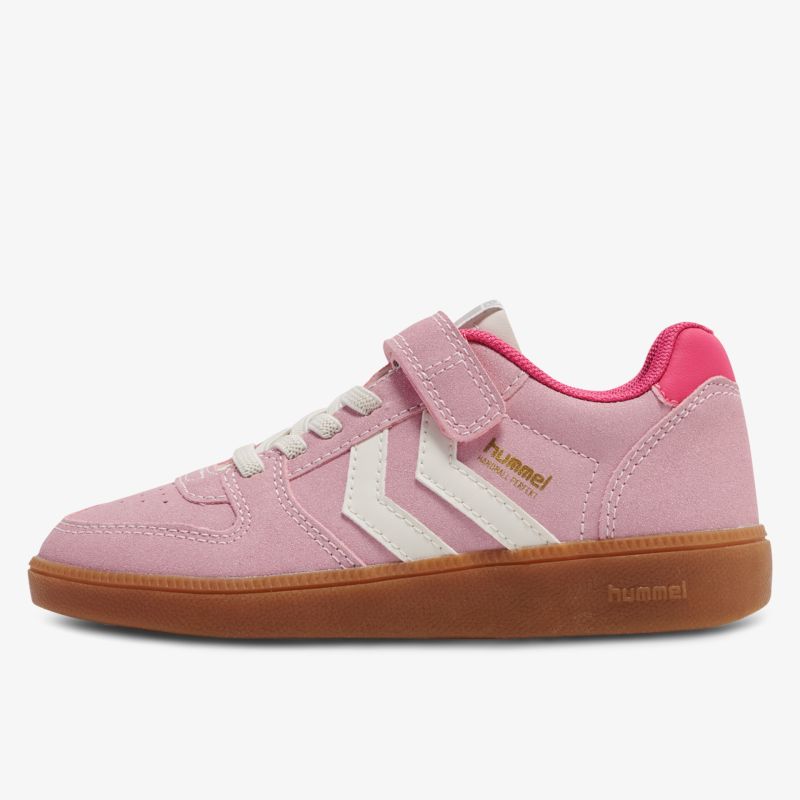 Rosafarbener Sneaker mit Veloursleder, Gummisohle und praktischem Klettverschluss für optimalen Komfort