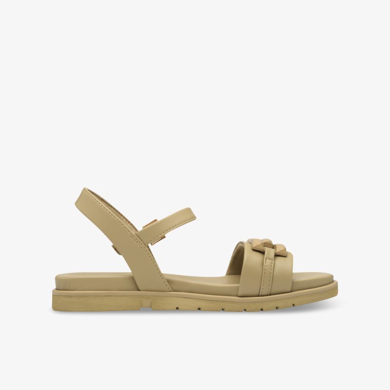 Beige Sandale mit verstellbarem Riemen und flacher, bequemer Sohle, ideal für sommerlichen Alltag und Komfort