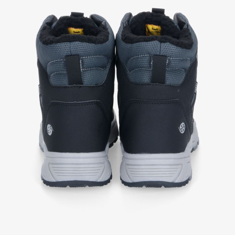 Robuste und komfortable Schuhe mit gepolsterter Innenseite und rutschfester Sohle in Blau und Schwarz, Rückansicht