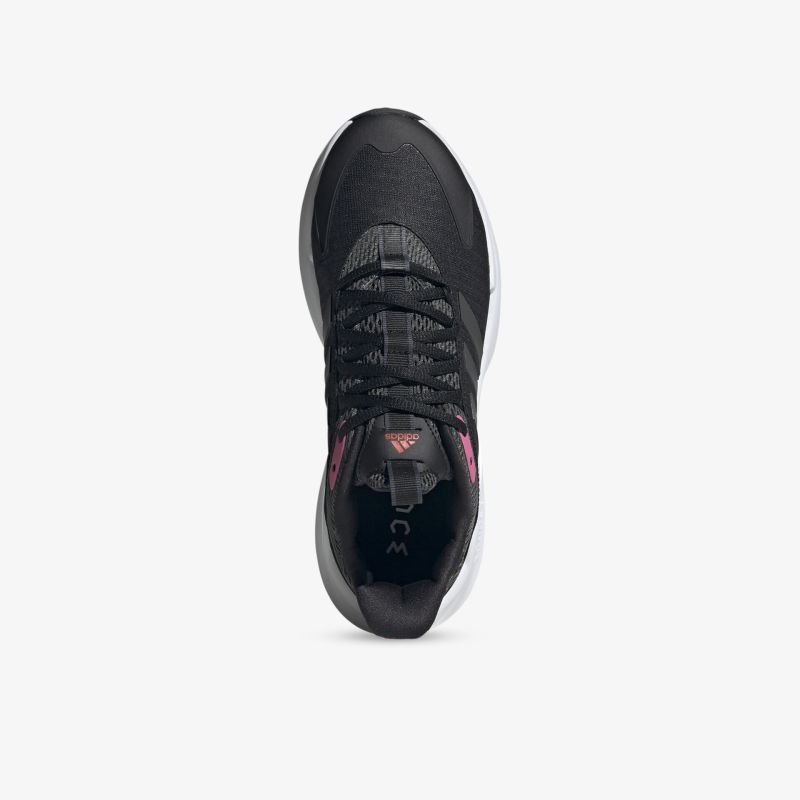 Schwarzer Sneaker von oben, komfortabel und sportlich mit rutschfester Sohle und trendigem Design.