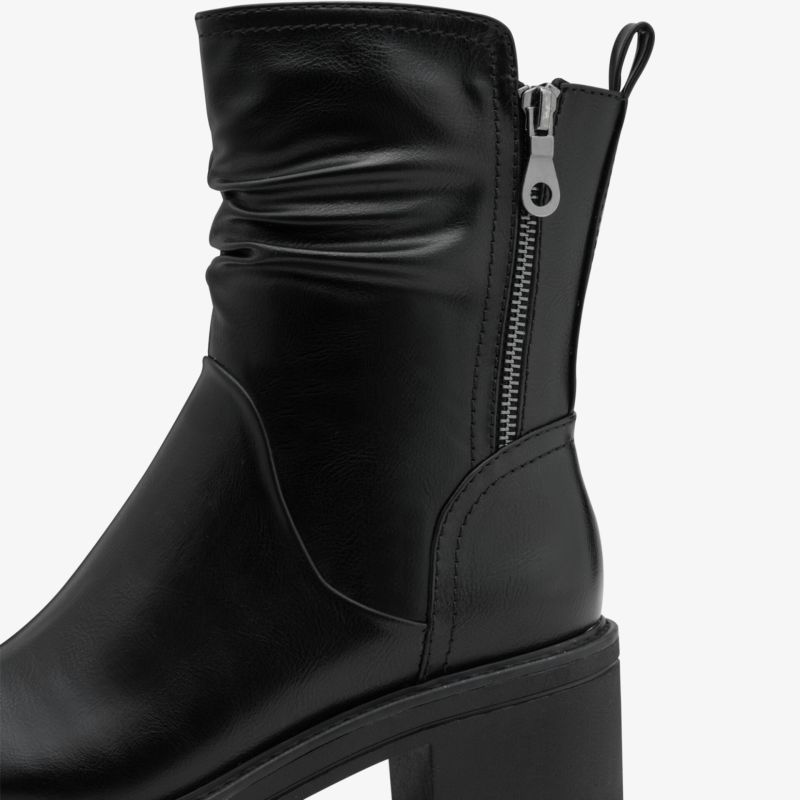 Schwarzer Stiefel mit Reißverschluss und Blockabsatz aus glattem Leder in modernem Design