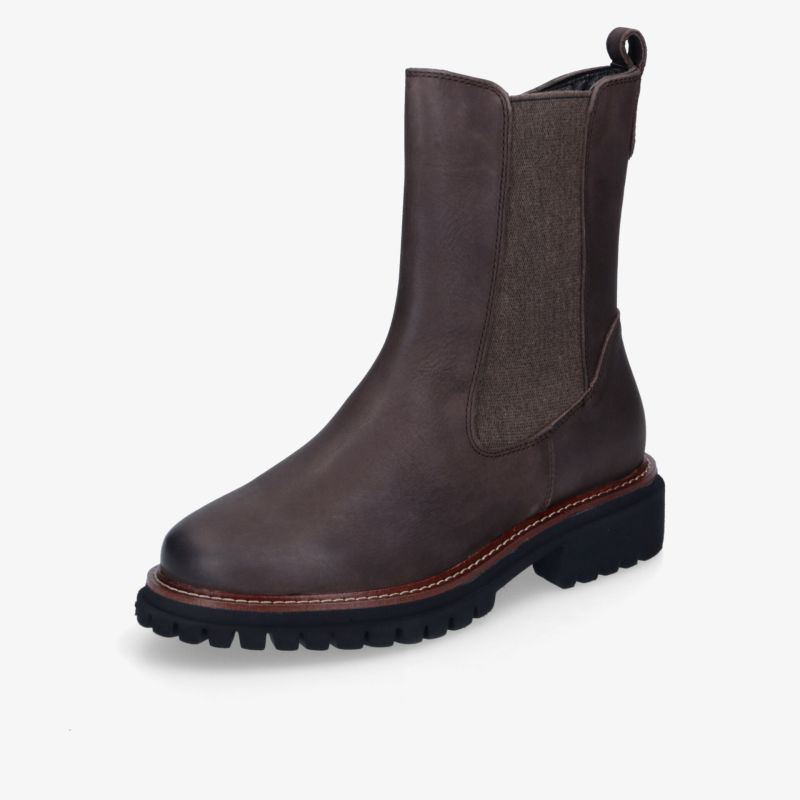 Robuster brauner Stiefel mit elastischen Einsätzen und griffiger Sohle für ultimativen Komfort und Stil.