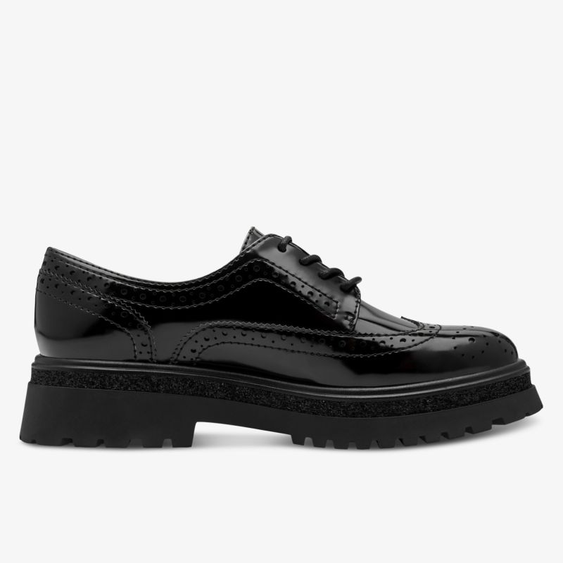 Eleganter schwarzer Lederschuh mit robuster Profilsohle und klassischer Schnürung für optimalen Komfort