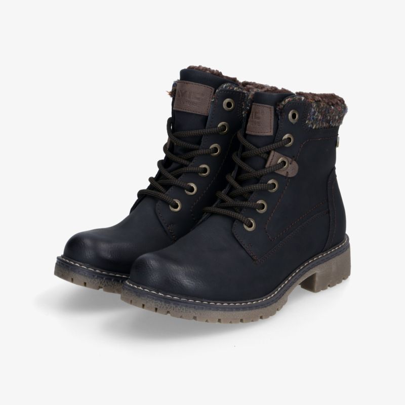 Schwarze robuste Winterboots mit warmem Futter, wetterfest und rutschfester Sohle für sicheren Halt.