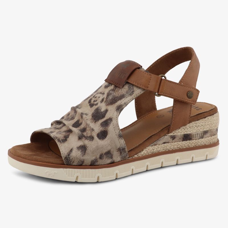 Bequeme Sandale mit Leopardenmuster, verstellbarem Riemen und Keilabsatz für sommerlichen Tragekomfort