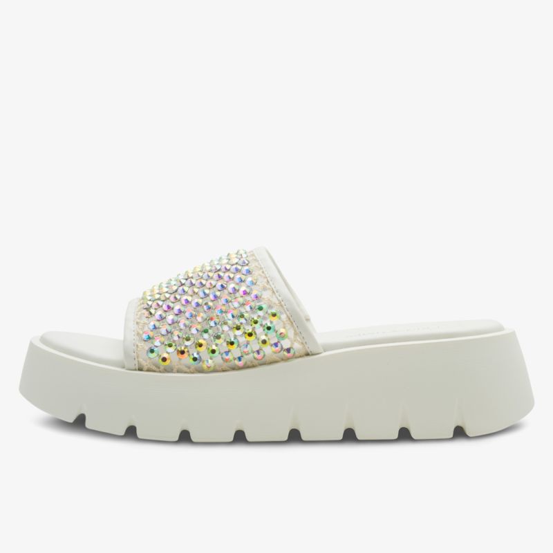 Bequeme weiße Plattform-Sandale mit glitzerndem Riemen und rutschfester Sohle für modischen Sommerlook