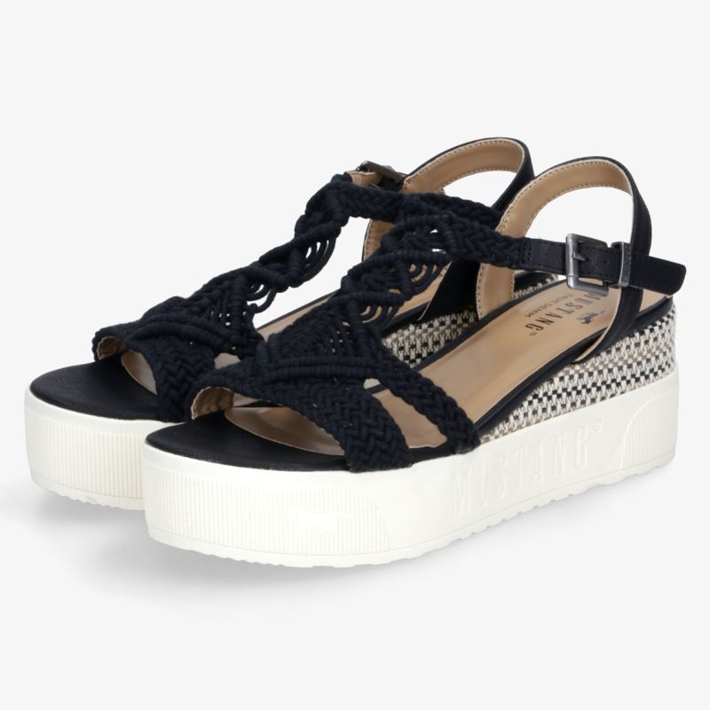 Modische Sandalen mit verstellbarem Riemen und bequemer Plateausohle in Schwarz mit weißem Muster
