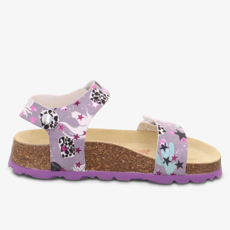 Leichte Sandale mit weicher Korksohle und verstellbaren Riemen, blumiges Design, perfekte Passform für warme Tage