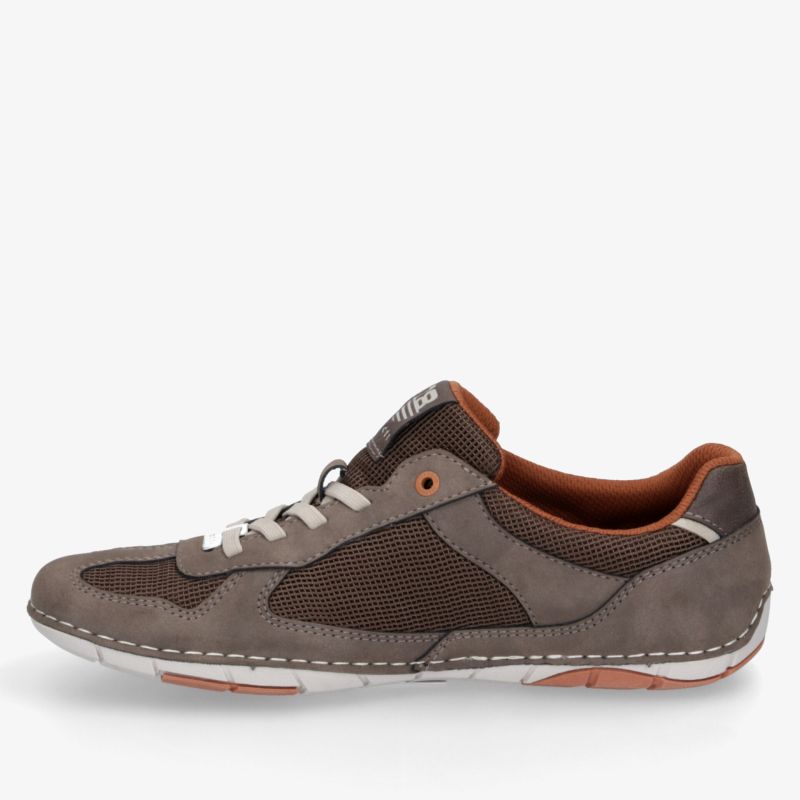 Leichter, bequem gepolsterter Sportschuh mit flexibler, rutschfester Sohle und atmungsaktivem Material in Grau und Orange