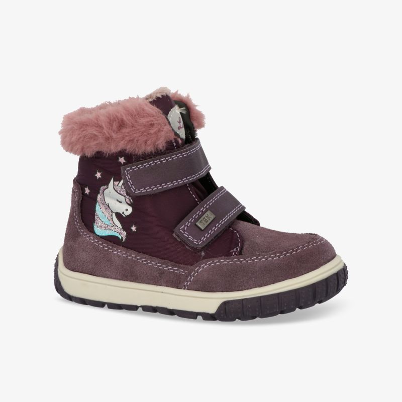 Warmer Winterstiefel mit Einhorn-Design, bequemer Klettverschluss, rutschfeste Sohle und weiches Futter.