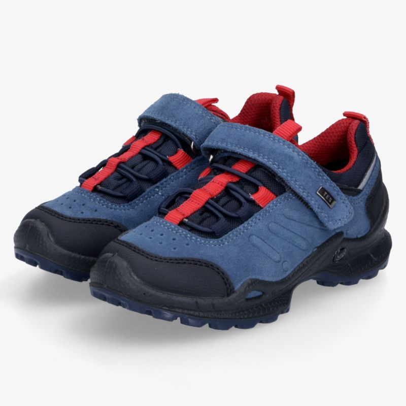 Robuste outdoor Schuhe in Blau und Rot mit Klettverschluss, gepolstert für hohen Komfort und rutschfester Sohle