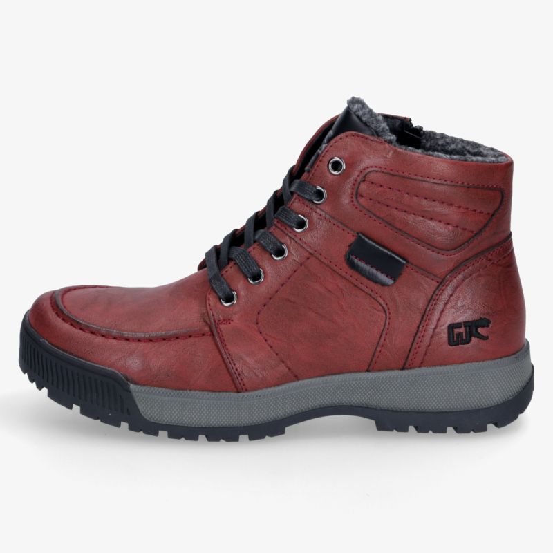 Robuster roter Winterstiefel mit warmem Innenfutter und rutschfester Sohle für optimalen Tragekomfort