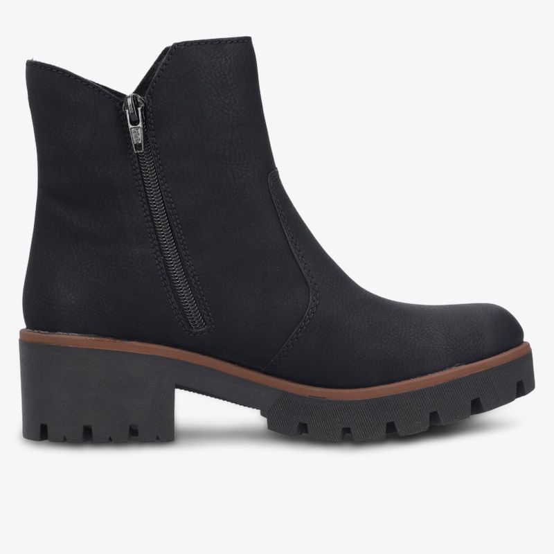 Schwarzer Stiefel mit Blockabsatz und praktischem Reißverschluss, robuster und komfortabler Schuh für vielseitigen Einsatz