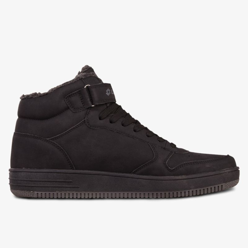 Schwarzer Schuh mit hohem Schaft und weichem Innenfutter, komfortabel und robust für den Alltag