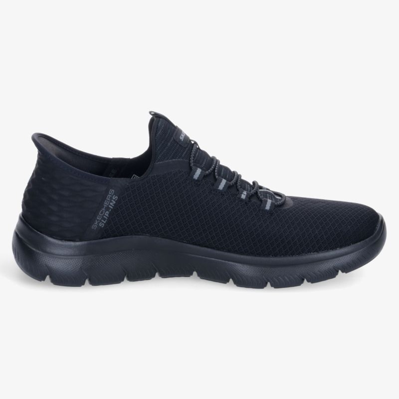Leichter schwarzer Sneaker mit atmungsaktivem Material und flexibler Sohle, seitlich abgebildet