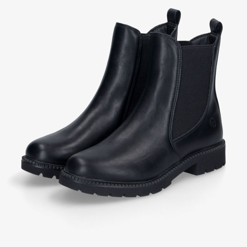 Schwarze Chelsea Boots als Paar mit elastischen Einsätzen und robuster rutschfester Profilsohle