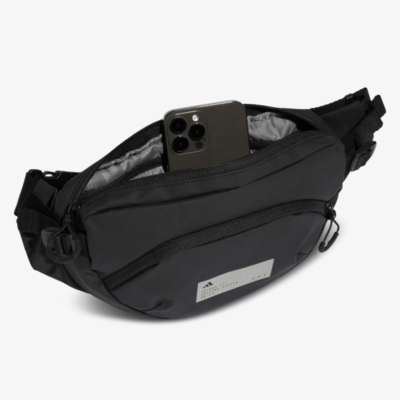 Robuste, geräumige schwarze Gürteltasche mit verstellbarem Riemen und sicherem Reißverschluss, ideal für Alltag