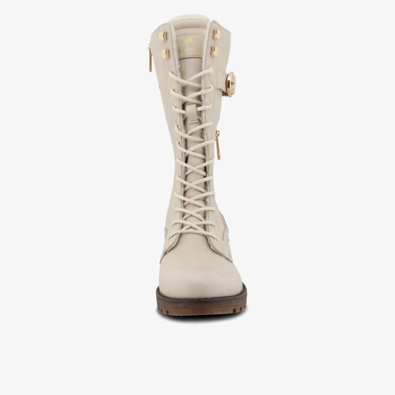 Hoher heller Schnürstiefel mit robuster breiter Sohle, modisch und bequem