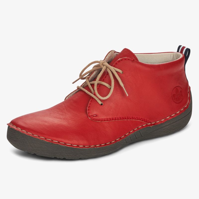 Roter Freizeitschuh aus weichem Leder mit bequemer Schnürung und flexibler Gummisohle