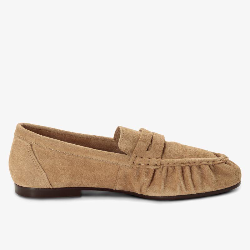 Bequeme Mokassins aus weichem Veloursleder mit flexiblem Absatz und klassischem Design