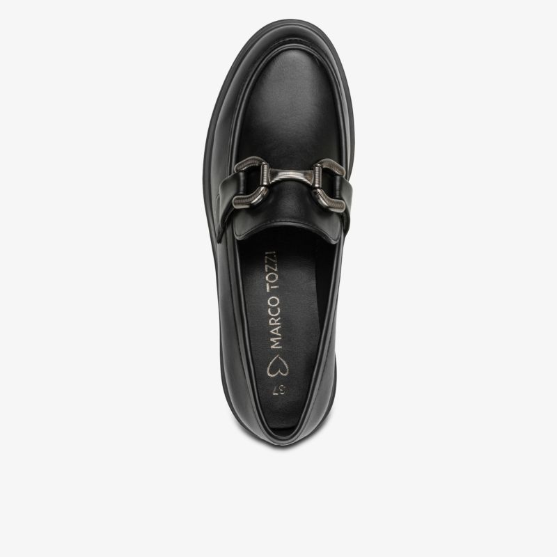 Eleganter schwarzer Loafer aus hochwertigem Leder mit dekorativer Schnalle und bequemer Passform
