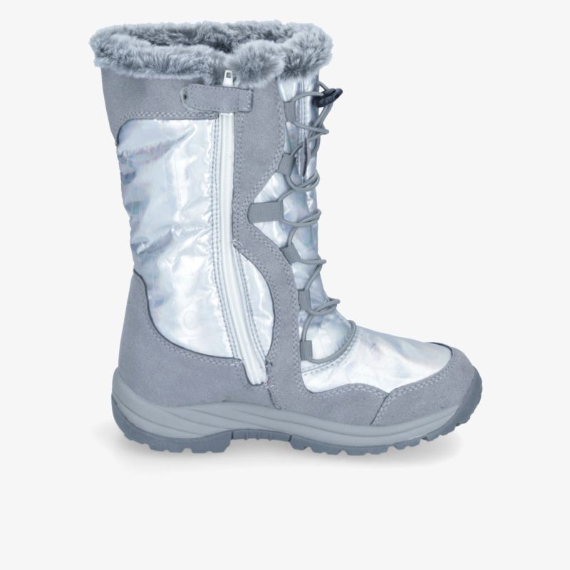 Winterstiefel in silber und grau mit warmer Innenfütterung und rutschfester, robuster Sohle für sicheren Halt