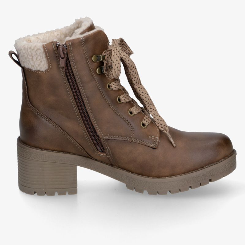 Robuster brauner Winterstiefel mit warmer Innenfütterung, Reißverschluss und stabilem Blockabsatz