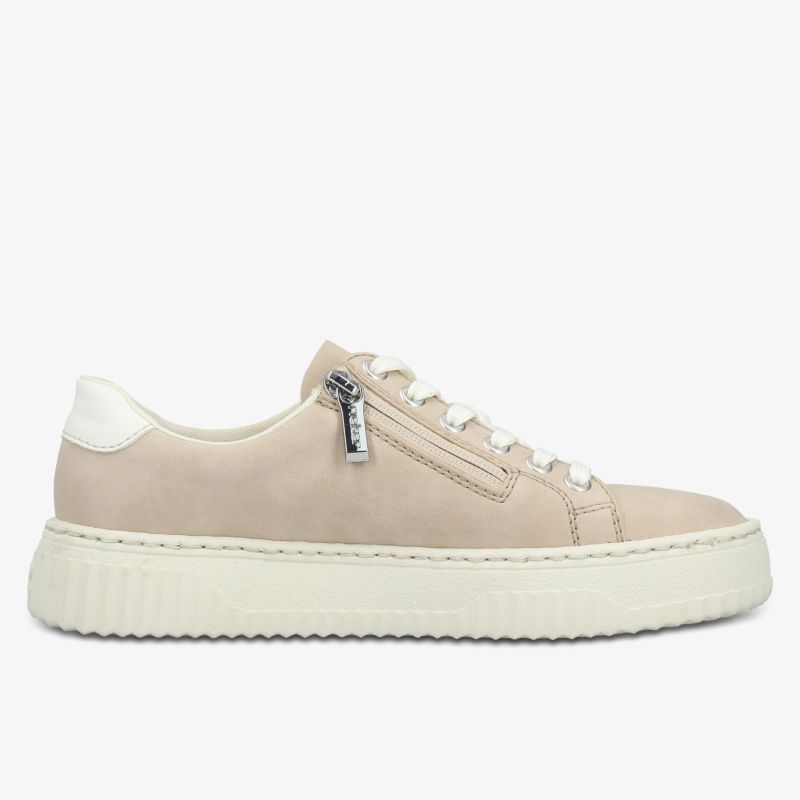 Eleganter beiger Sneaker mit seitlichem Reißverschluss und komfortabler profilierter Sohle, sportlich und stilvoll