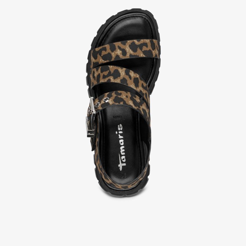 Bequeme Tamaris Sandale mit verstellbaren Riemen und stylischem Leopardenmuster, weiches Fußbett für ganztägigen Komfort