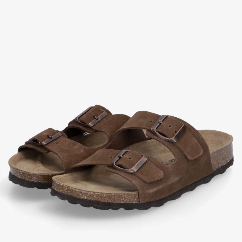 Bequeme braune Sandalen mit zwei verstellbaren Schnallen und ergonomischem Fußbett, ideal für Alltag und Freizeit