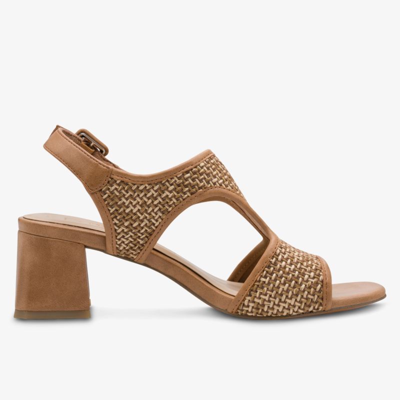 Bequeme braune Sandale mit Blockabsatz und geflochtenem Design, perfekt für sommerliche Anlässe