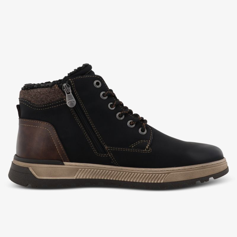 Robuster Schuh mit seitlichem Reißverschluss und rutschfester Sohle, modisches Design in Schwarz und Braun
